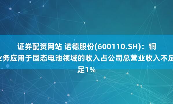 证券配资网站 诺德股份(600110.SH)：铜箔业务应用于固态电池领域的收入占公司总营业收入不足1%